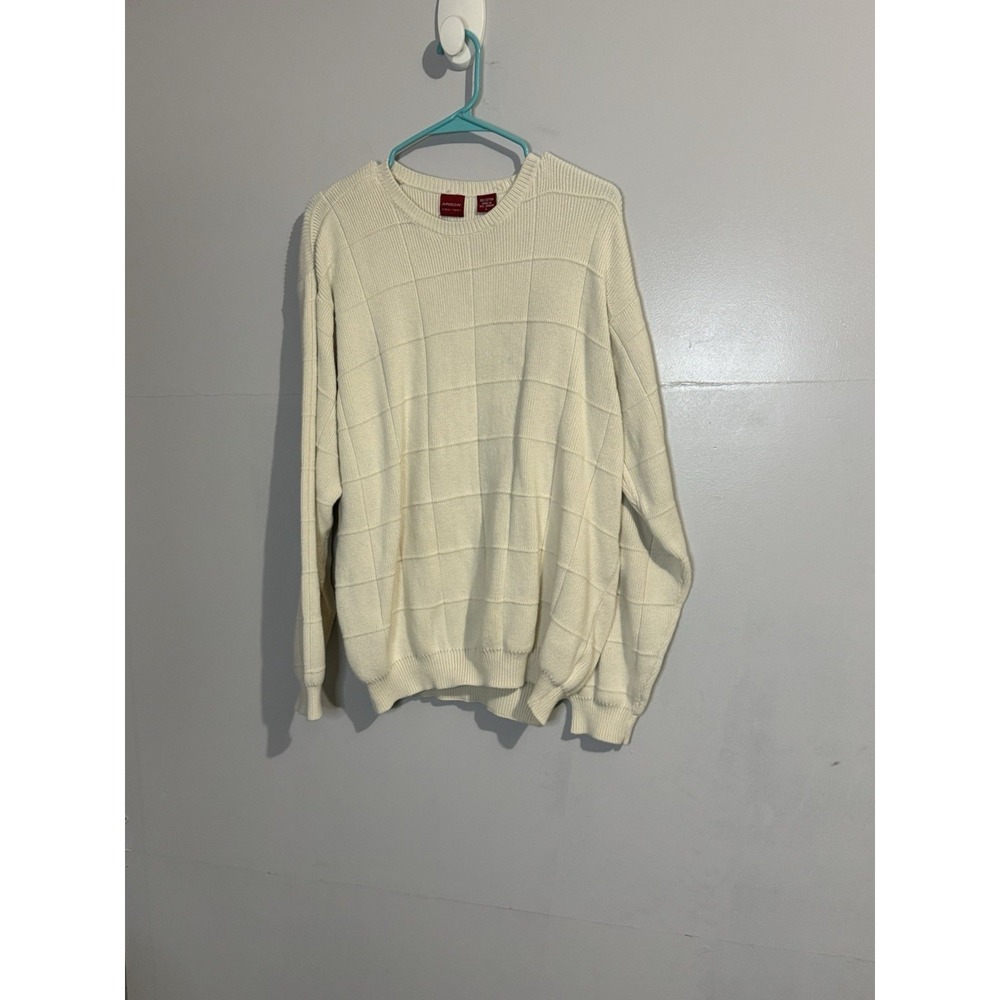 ARROW MEN'S Cream PULLOVER SWEATER 100% Cotton Grandpa Core Cottage Size L
